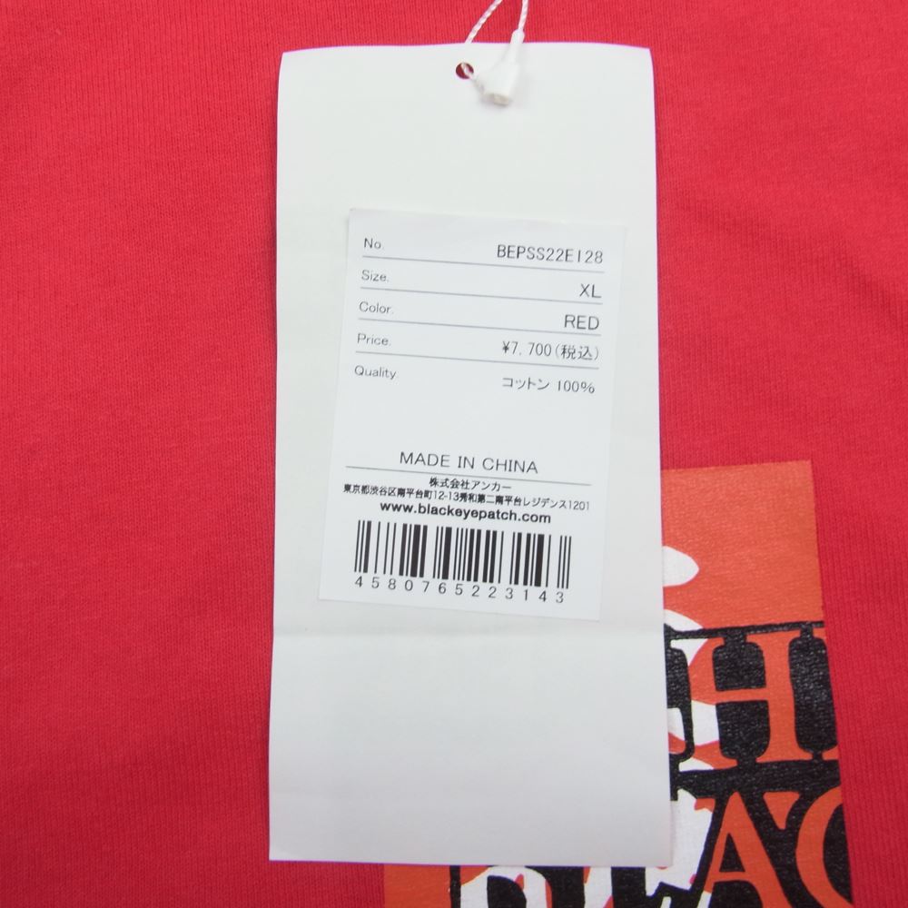 ブラックアイパッチ 22SS BEPSS22EI28 取扱注意 ロゴプリント クルーネック 半袖 Tシャツ レッド レッド系 XL【新古品】【未使用】【中古】