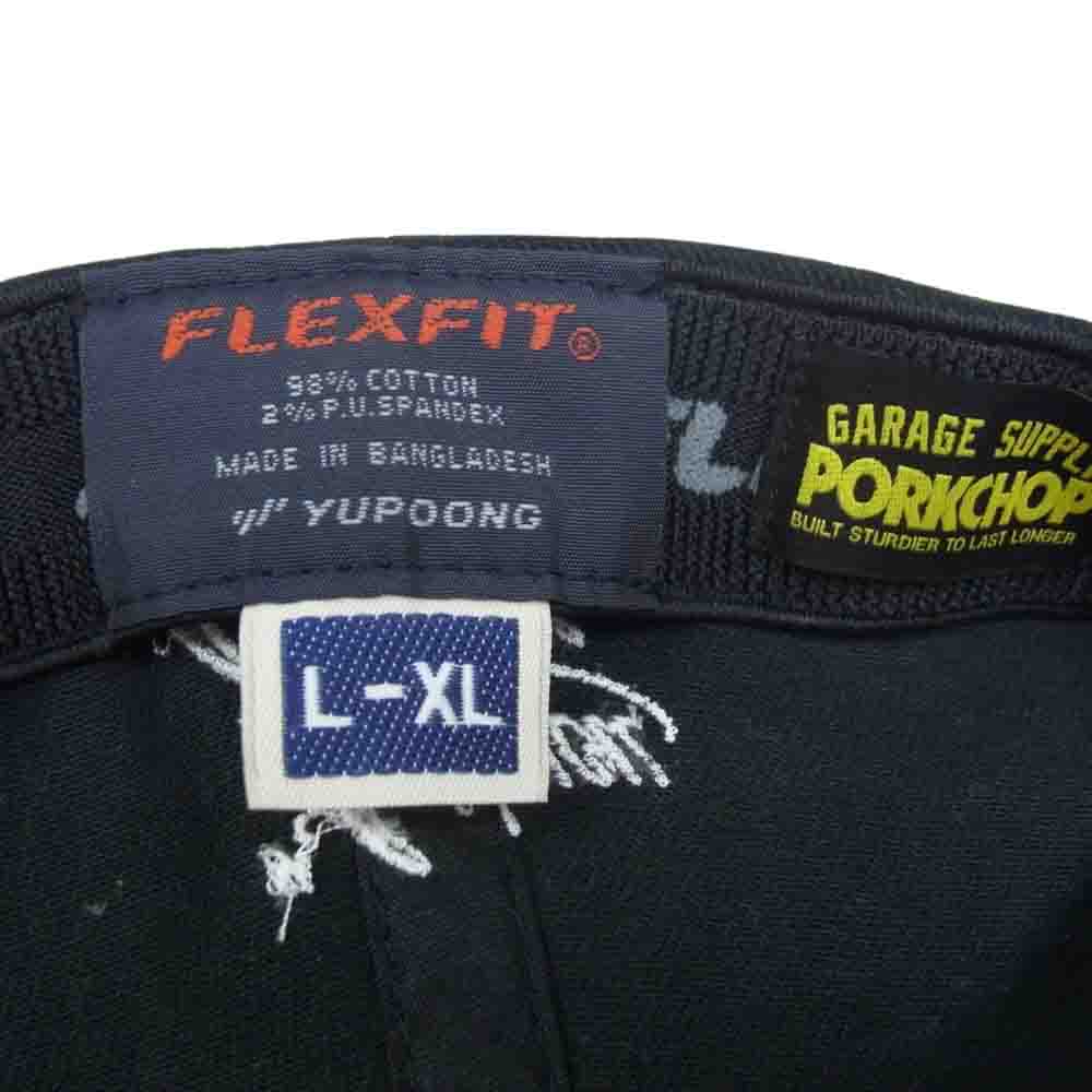 ポークチョップ ロゴ 刺繍 FLEX FIT キャップ ブラック系 L~XL【中古】