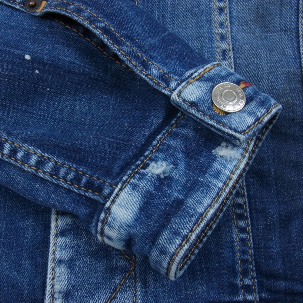 DSQUARED2 ディースクエアード S74AM0846 S30342 ペイント加工 クラッシュ デニム ジャケット Gジャン インディゴブルー系 44【中古】