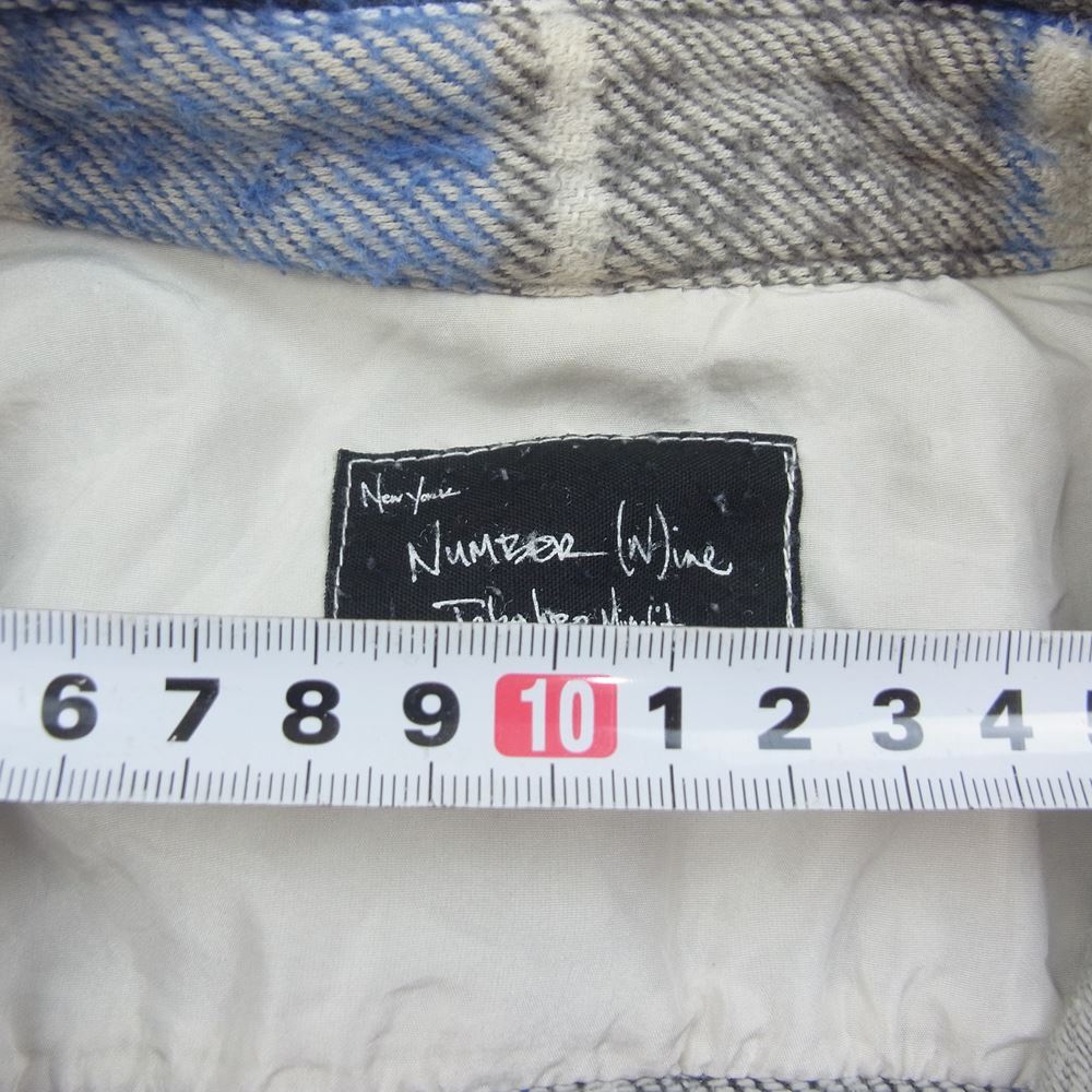NUMBER(N)INE ナンバーナイン ハイストリート期 宮下貴裕 本人期 THS刺繍 ネップ加工 チェック フランネル 長袖シャツ ブルー ブルー系 3【中古】