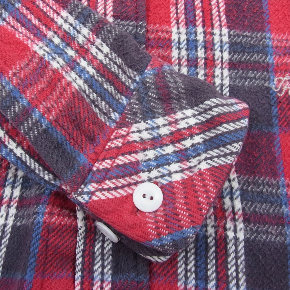 NUMBER(N)INE ナンバーナイン 05AW ハイストリート期 宮下貴裕 本人期 THS刺繍 ネップ加工 チェック フランネル フード付き 長袖シャツ レッド レッド系 2【中古】