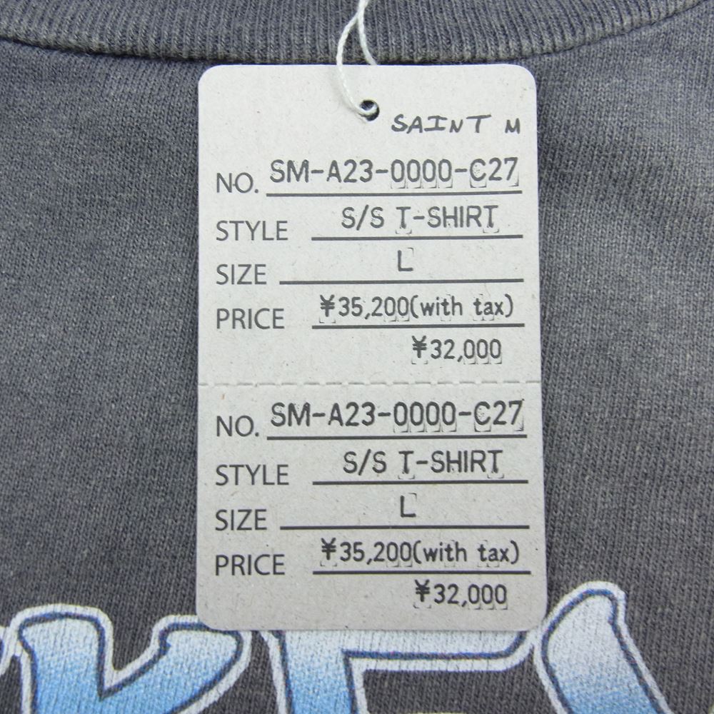 SAINT MICHAEL セントマイケル ONE PIECE OP_SS T-Shirt ワンピース ルフィ ヴィンテージ加工 プリント 半袖 Tシャツ グレー系 L【中古】