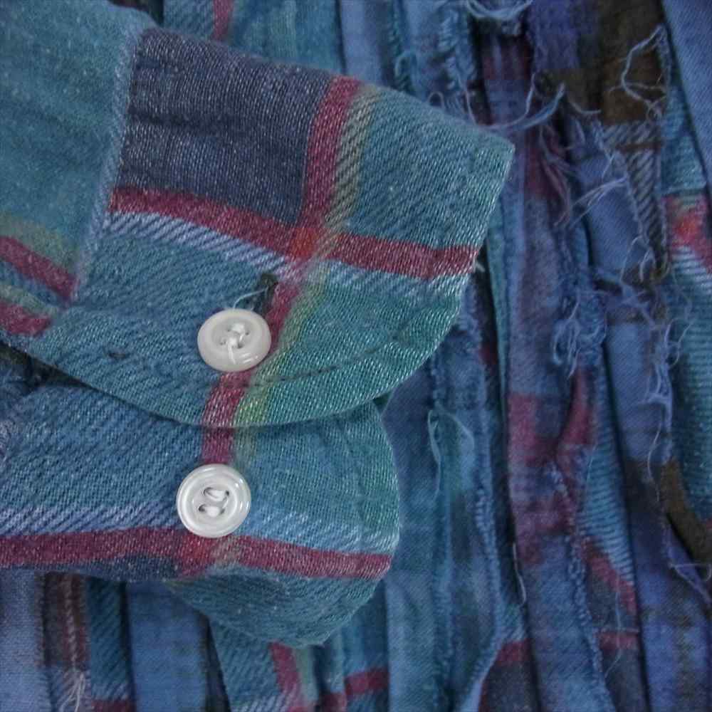 リビルドバイニ-ドルズ Flannel Shirt Ribbon Wide フランネル シャツ リボーン ワイド 再構築 リメイク 長袖シャツ グリーン系 M【中古】