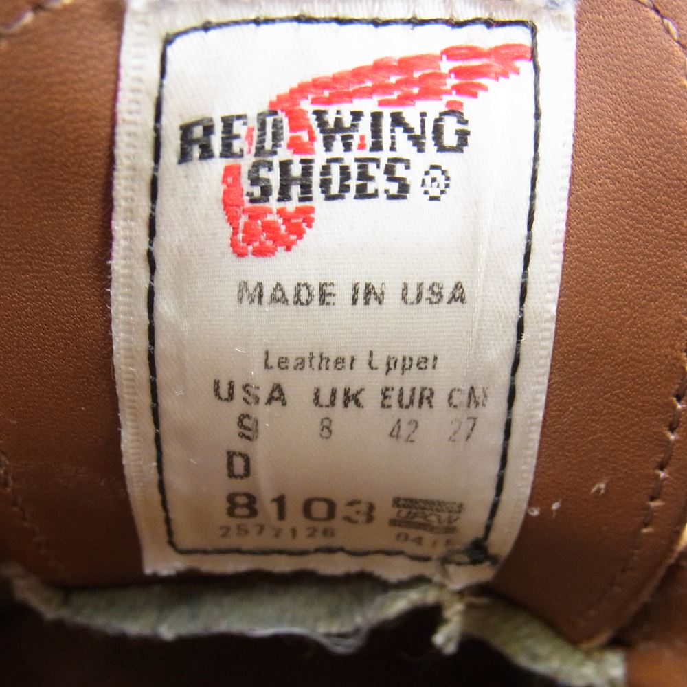 RED WING レッドウィング 8103 CLASSIC OXFORD ワークブーツ レッド系 US9D【中古】