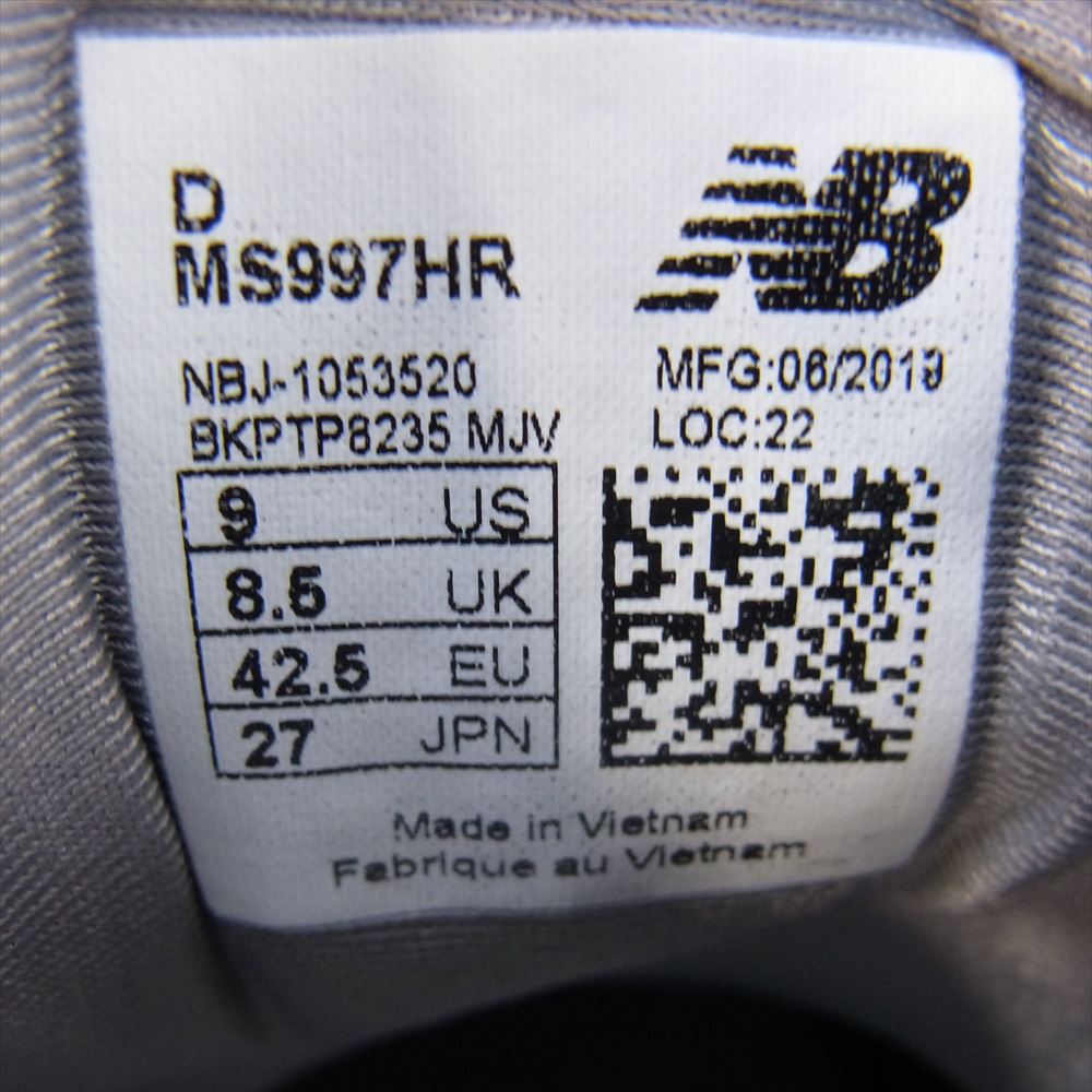 NEW BALANCE ニューバランス MS997HR 997S スエード メッシュ ローカット スニーカー グレー系 27cm【中古】