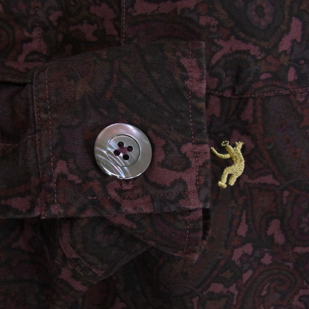 STUSSY ステューシー ペイズリー柄 刺繍 比翼 長袖 シャツ パープル系 S【中古】