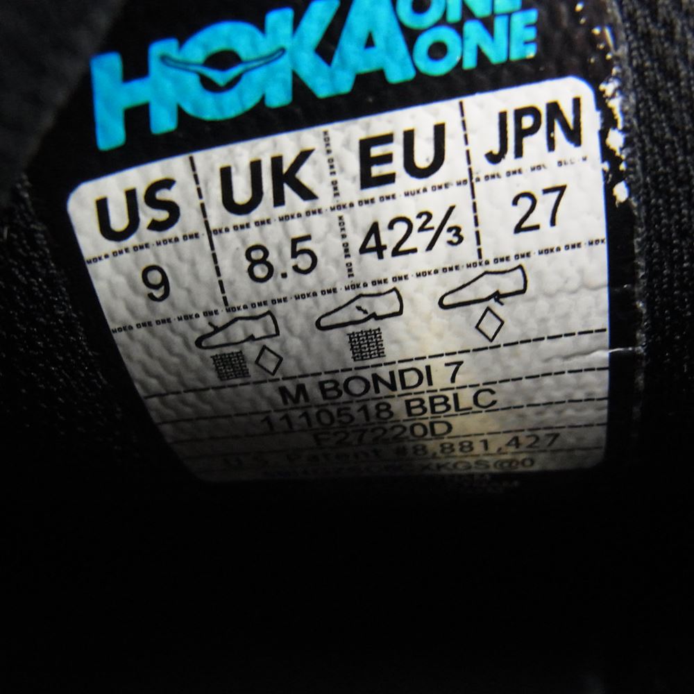 HOKA ONE ONE ホカ オネオネ 1110518 BBLC BONDI7 ボンダイ ローカット スニーカー ブラック系 29cm【中古】