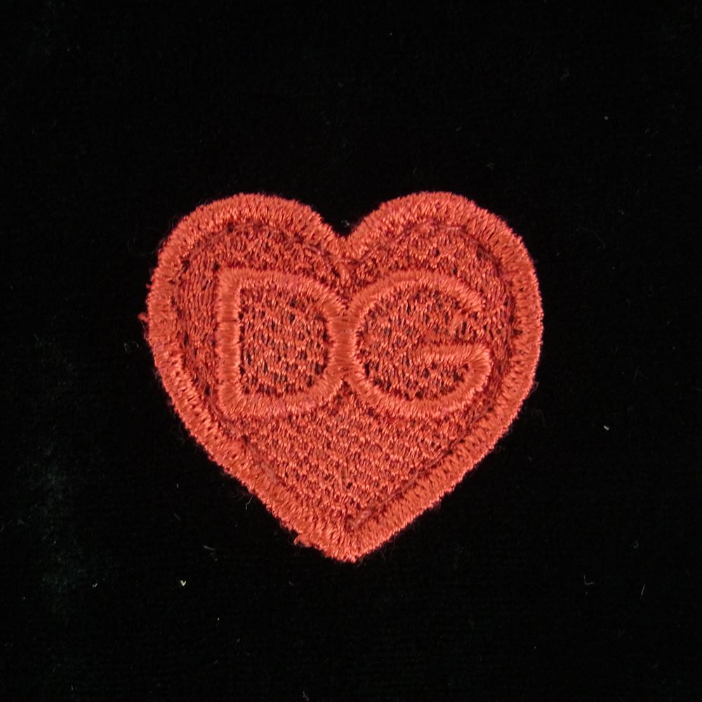 DOLCE&GABBANA ドルチェアンドガッバーナ イタリア製 シルク混 ベロア DG ハート刺繍パッチ ストール マフラー ブラック系【中古】