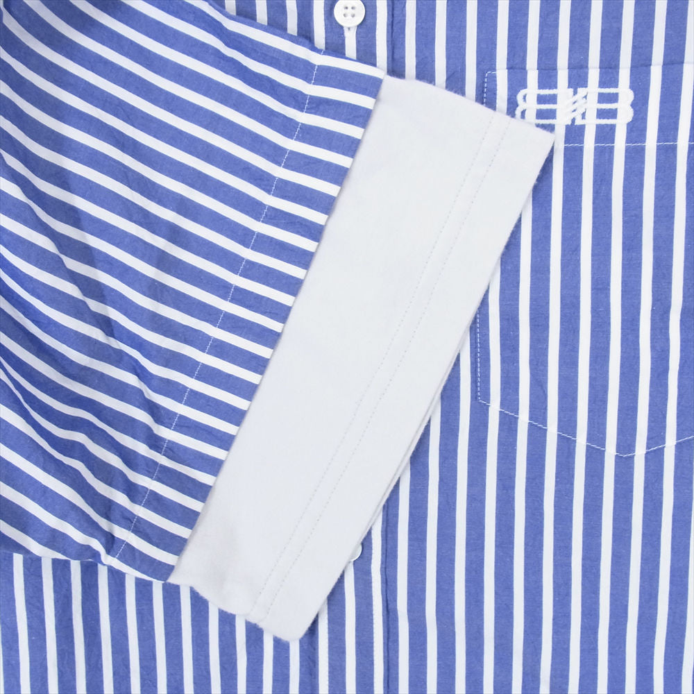 BALENCIAGA バレンシアガ 22SS 699195 BB CORP LAYERED BBロゴ ストライプ レイヤード 半袖 シャツ ライトブルー系 38【中古】