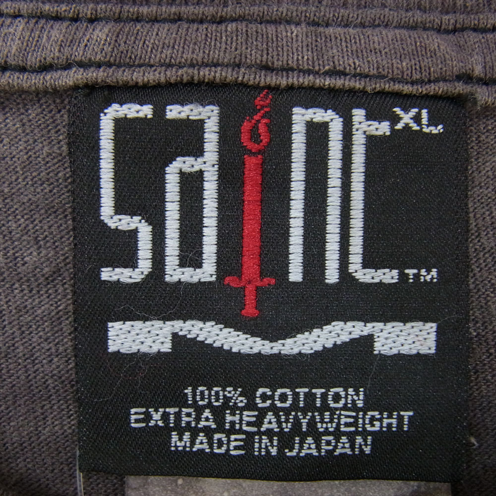 SAINT MICHAEL セントマイケル 21AW SM-A21-0000-002 T-SHIRT FOCUS BLACK ヴィンテージ加工 ロゴ プリント 半袖 Tシャツ チャコール系 XL【美品】【中古】