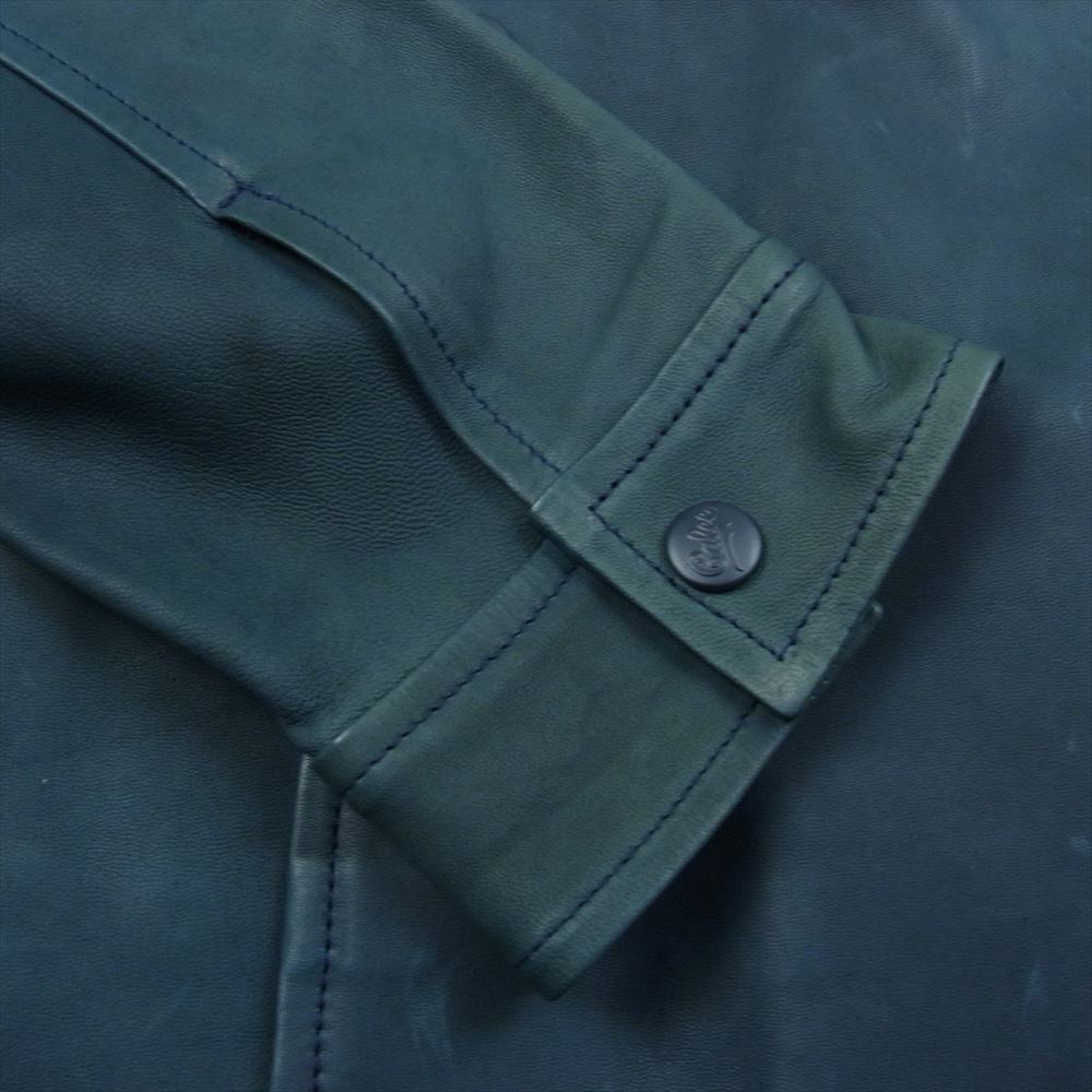 CALEE キャリー Sheepskin shirt jacket イントレチャート シープスキン レザー シャツ ジャケット ネイビー系 L【中古】