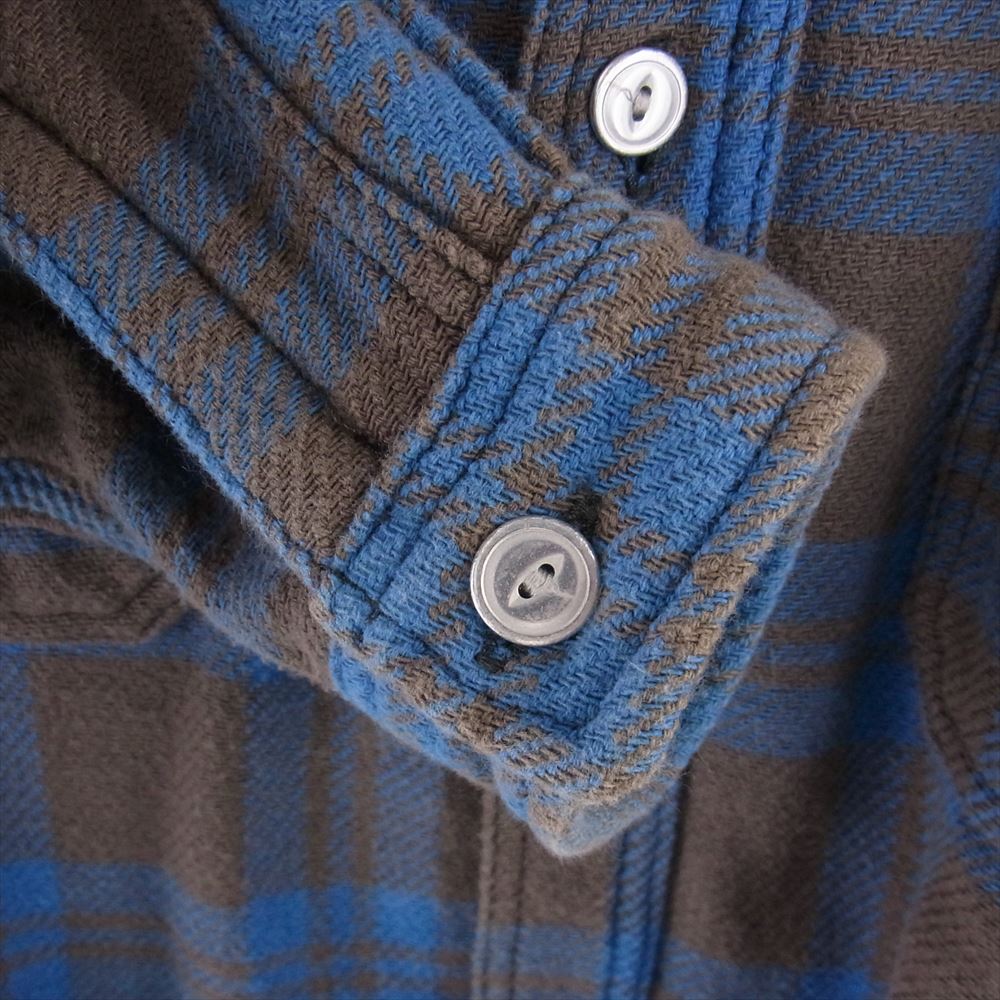 SASAFRAS ササフラス 2WAY カラー チェック フランネル 長袖 シャツ ライトブルー系 ブラウン系 S【中古】