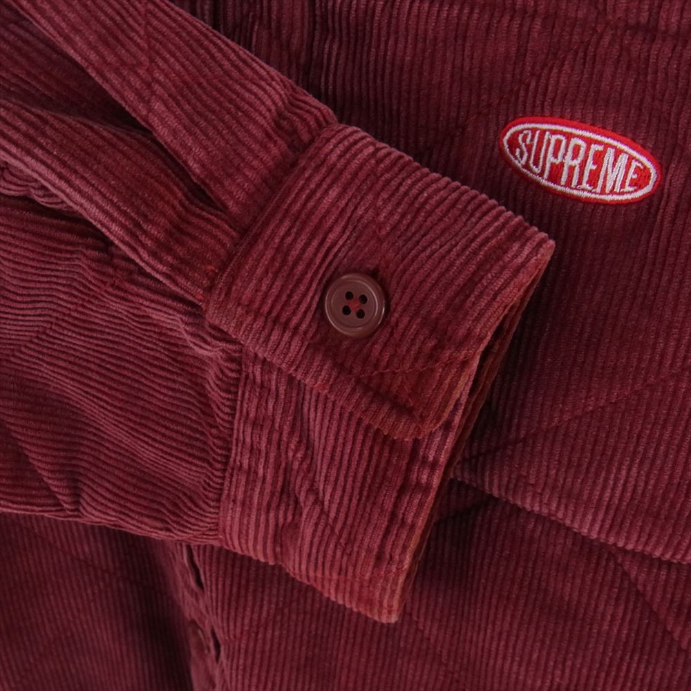 Supreme シュプリーム 22AW Quilted Corduroy Shirt キルティング コーデュロイ シャツ ジャケット エンジ系 L【中古】