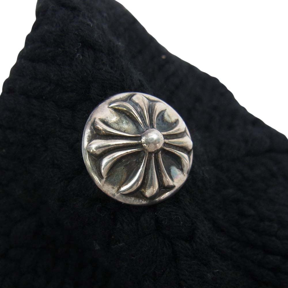 CHROME HEARTS クロムハーツ(原本無) BEANIE CASH レザー クロスパッチ カシミヤ クロスボール ビーニー ニット帽 ブラック系【中古】