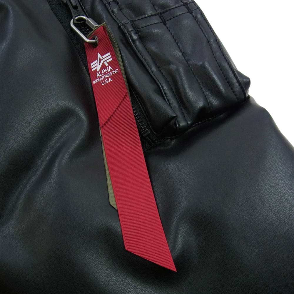 ALPHA アルファ フェイクレザースリーブ MA1 フライト ボンバー ジャケット ブラック系 XL【美品】【中古】