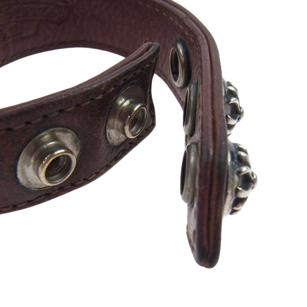 CHROME HEARTS クロムハーツ(原本無) 3BTN 2SNP クロスボール 3ボタン 2スナップ レザー ブレスレット ブラウン系 シルバー系【中古】
