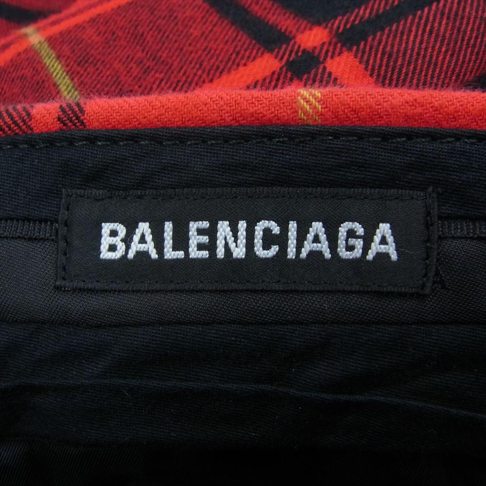 BALENCIAGA バレンシアガ 595288 タータンチェック パンツ  レッド系 44【美品】【中古】