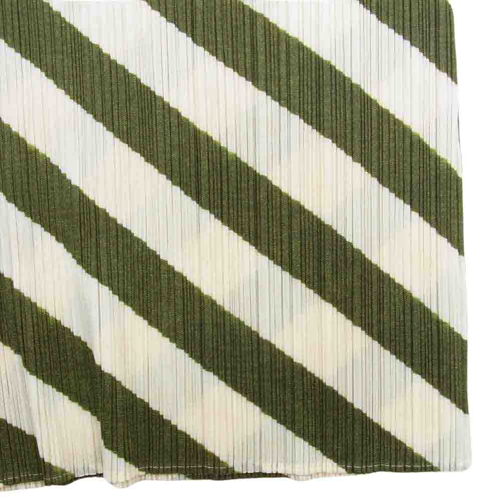 PLEATS PLEASE プリーツプリーズ イッセイミヤケ PP31-JH803 プリーツ加工 レジメンタルストライプ ノースリーブ ワンピース クリーム×グリーン カーキ系 3【中古】