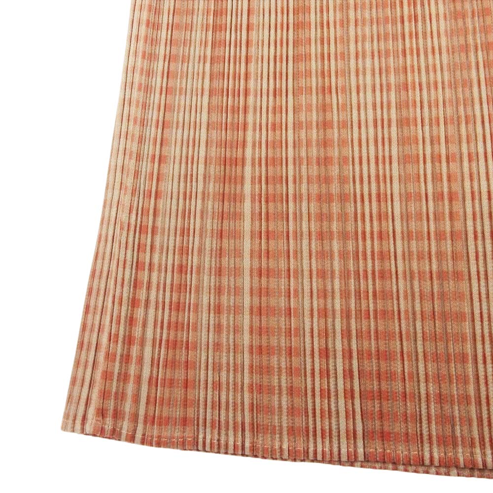 PLEATS PLEASE プリーツプリーズ イッセイミヤケ PP72-JH16 プリーツ加工 チェック ノースリーブ スリット ワンピース ベージュ系 オレンジ系 3【中古】