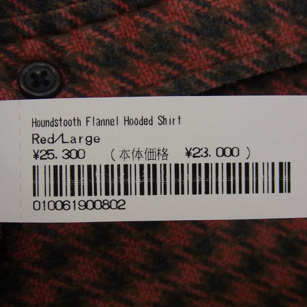 Supreme シュプリーム 22FW Houndstooth Flannel Hooded Shirt ハウンドトゥース フランネル フーデッド シャツ エンジ系 L【極上美品】【中古】