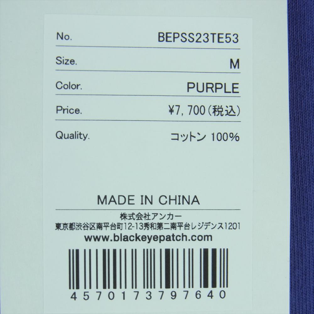 ブラック アイ パッチ 23SS BEPSS23TE53 BURNING OG LABEL TEE バーニング ロゴラベル プリント 半袖 Tシャツ パープル系 M【新古品】【未使用】【中古】