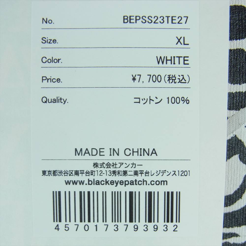 ブラック アイ パッチ 23SS BEPSS23TE27 TORN OG LABEL TEE ロゴラベル プリント 半袖 Tシャツ ホワイト系 XL【新古品】【未使用】【中古】