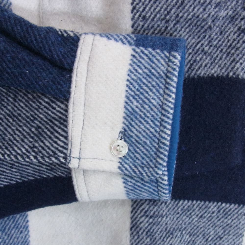 ウェンズデイ wzd-S4-1014 PULLOVER WOOL BLOCK CHECK SHIRT プルオーバー ウール ブロック チェック シャツ ネイビー系 L【新古品】【未使用】【中古】