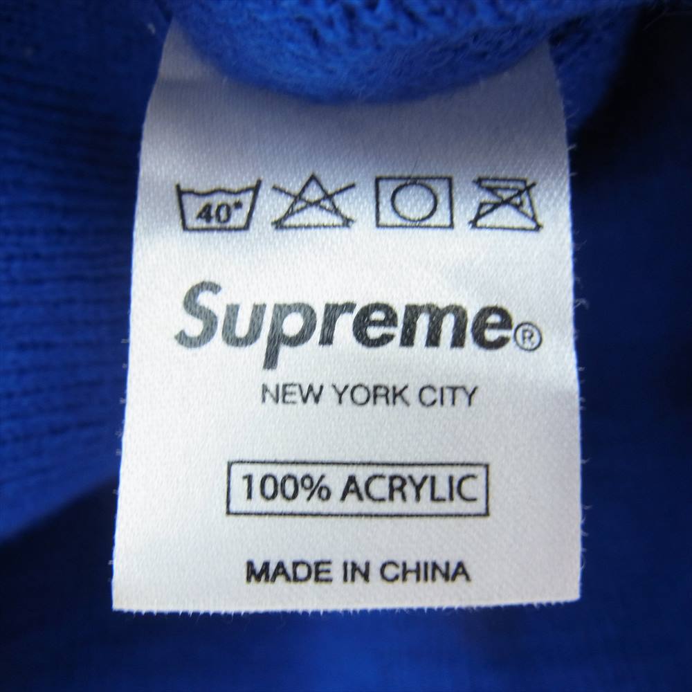 Supreme シュプリーム ボンボン付き メッセージ ロゴ ニット帽 ビーニー ブルー系【中古】