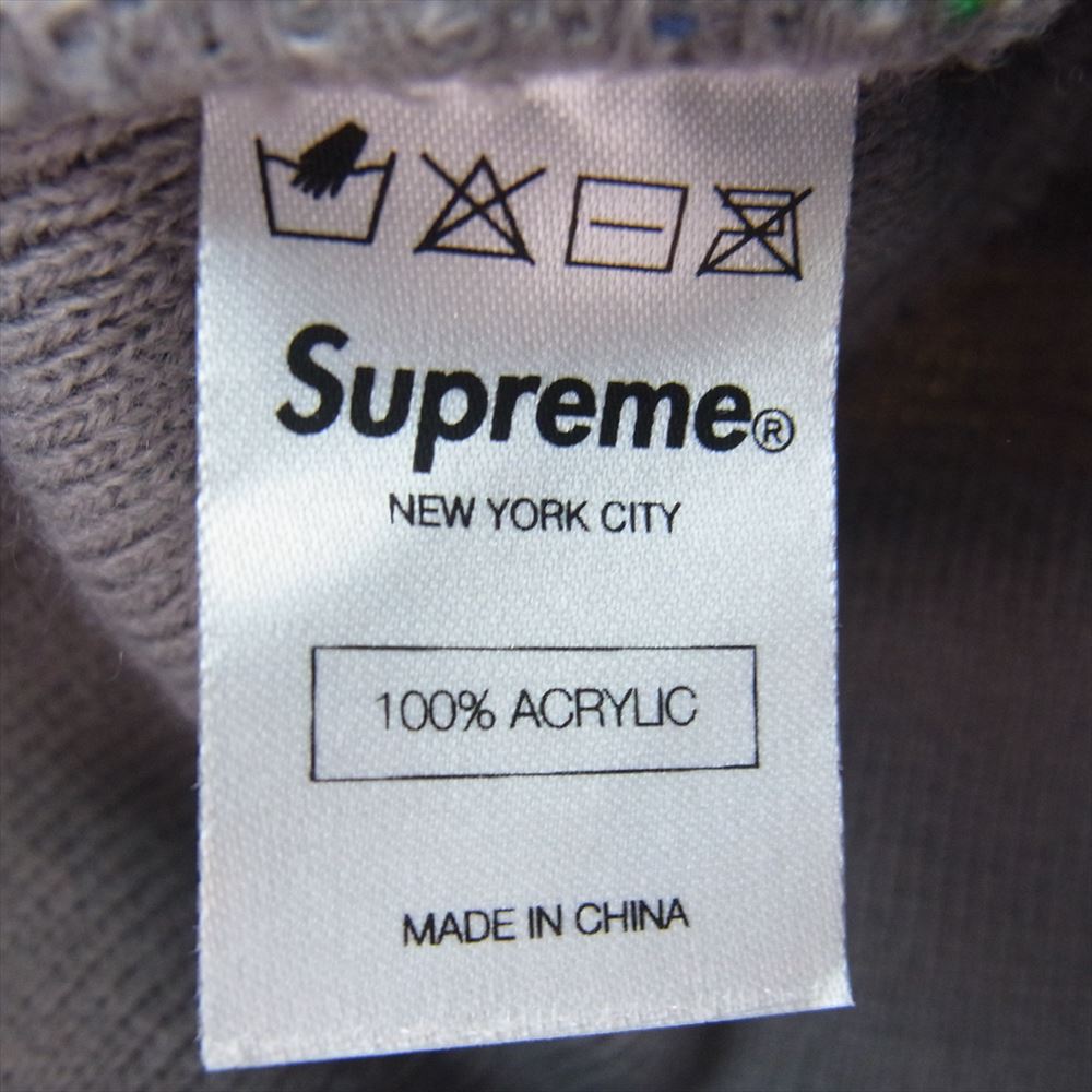 Supreme シュプリーム ボンボン付き ネイティブ ロゴ プリント ニット帽 ビーニー グレー グレー系 マルチカラー系【中古】