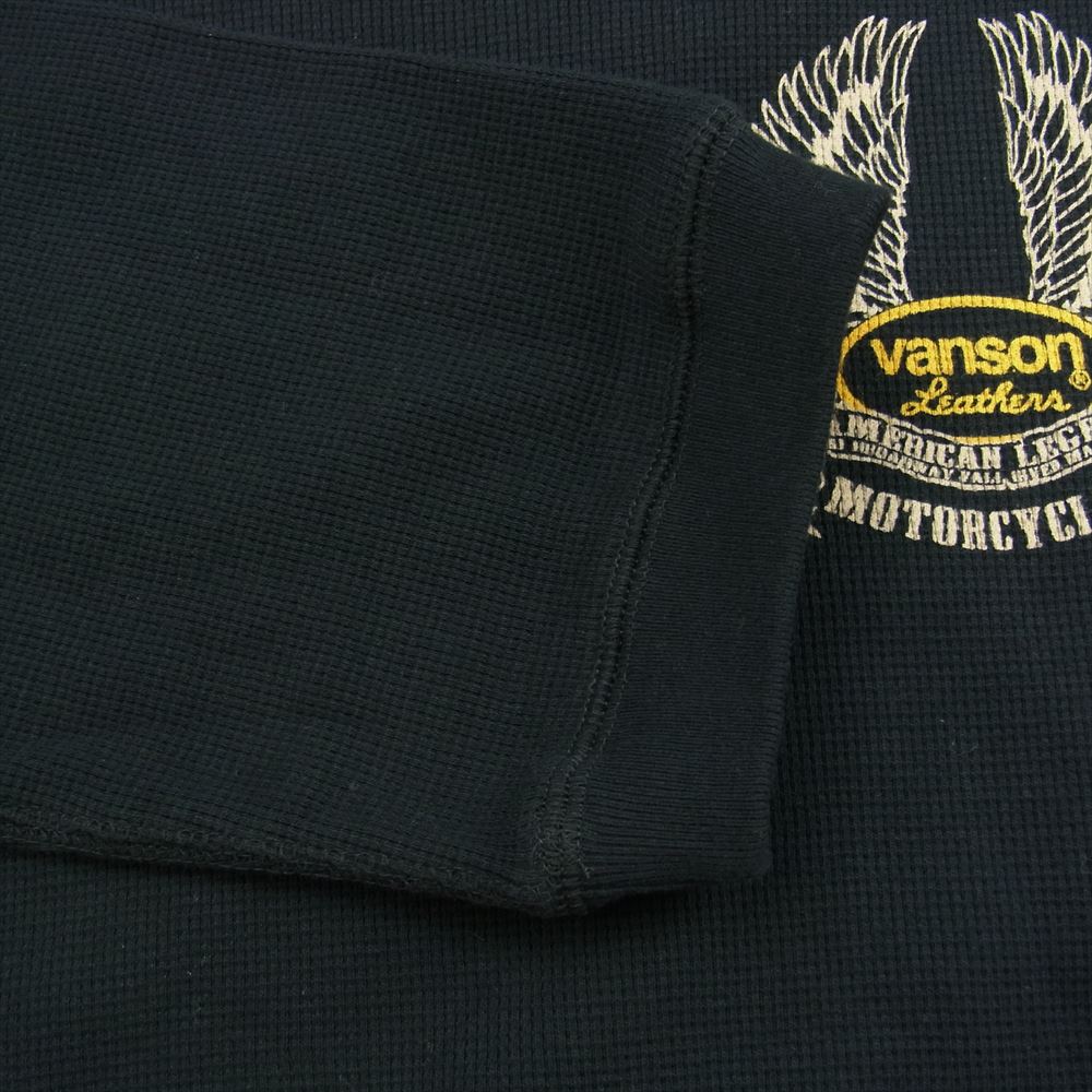 VANSON バンソン NVLT-2208 サーマル 6分袖Tシャツ ワッフル フライングオーバルロゴ 半袖 Tシャツ ブラック系 XL【美品】【中古】