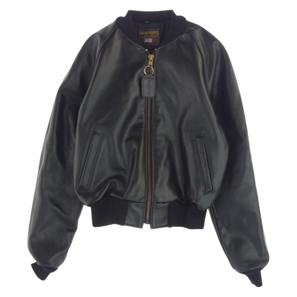 バンソン VANSON ブルゾン ジャケット レザー ジップアップ 38 黒 紺