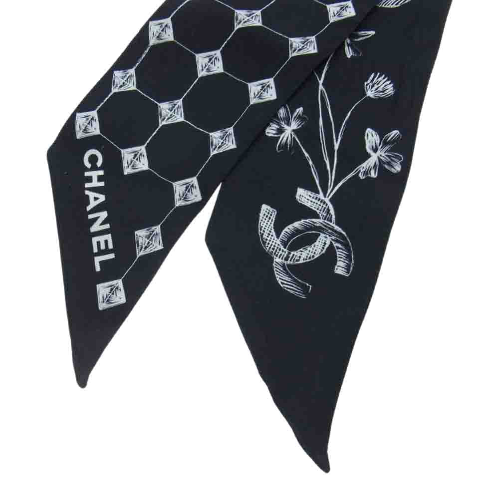 CHANEL シャネル シルク 総柄 ボウタイ ブラック系【中古】