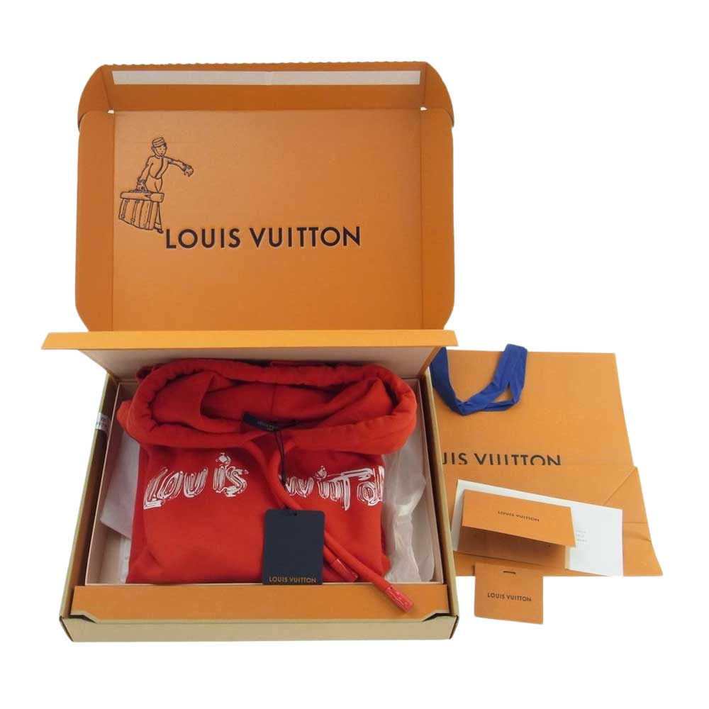 LOUIS VUITTON ルイ・ヴィトン 23AW 1AF374 プリント コットン フーディ パーカー レッド系 XL【極上美品】【中古】
