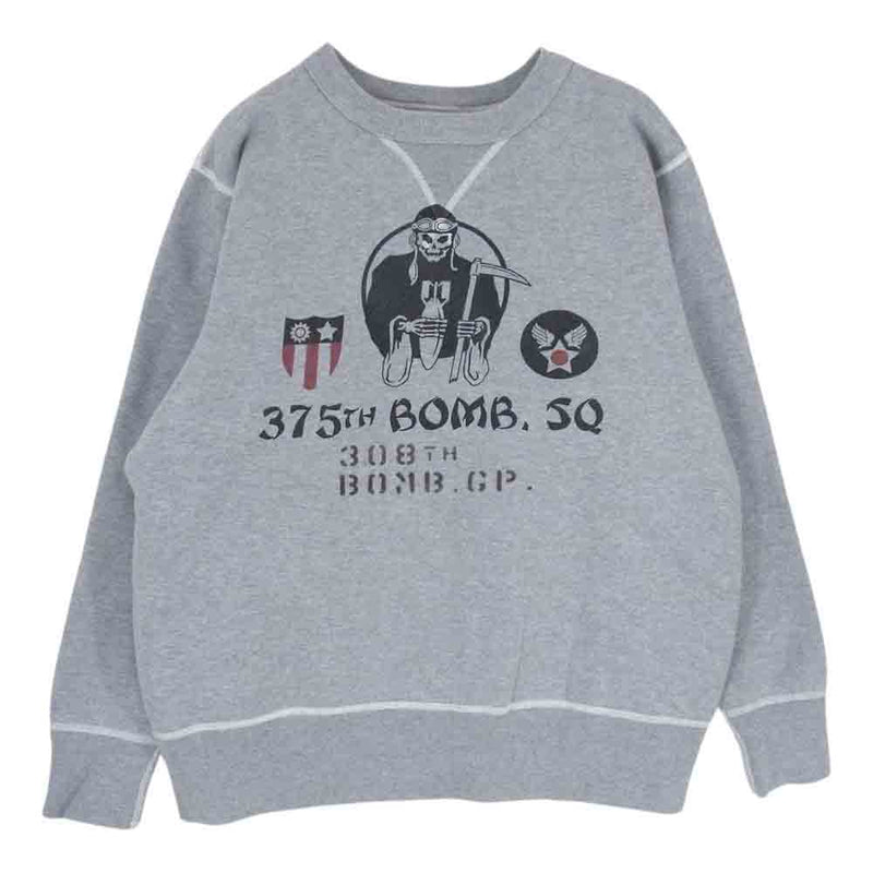 Buzz Rickson's バズリクソンズ 375th BOMB SQ スカル プリント スウェット グレー系 L【中古】