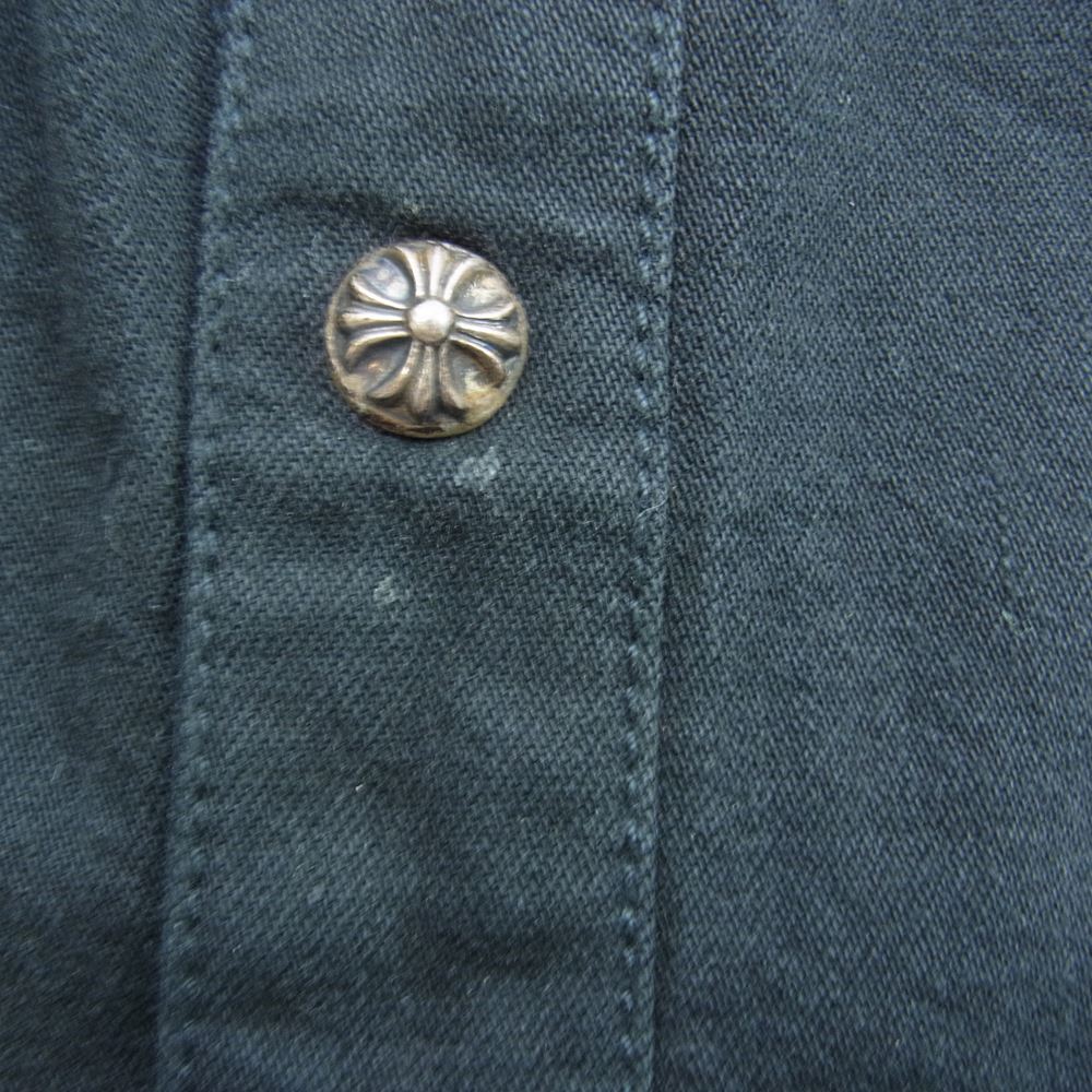 CHROME HEARTS クロムハーツ(原本無) 国内正規品 DENIM WESTERN Loose Ends 袖レザーパッチ クロスボールボタン ウエスタン 長袖 シャツ ブラック系【中古】