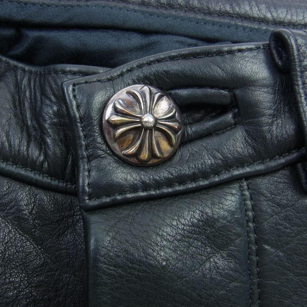 CHROME HEARTS クロムハーツ(原本無) 国内正規品 LTHR PANTS クロスボールボタン フレアニー レザー パンツ ブラック系 29【中古】