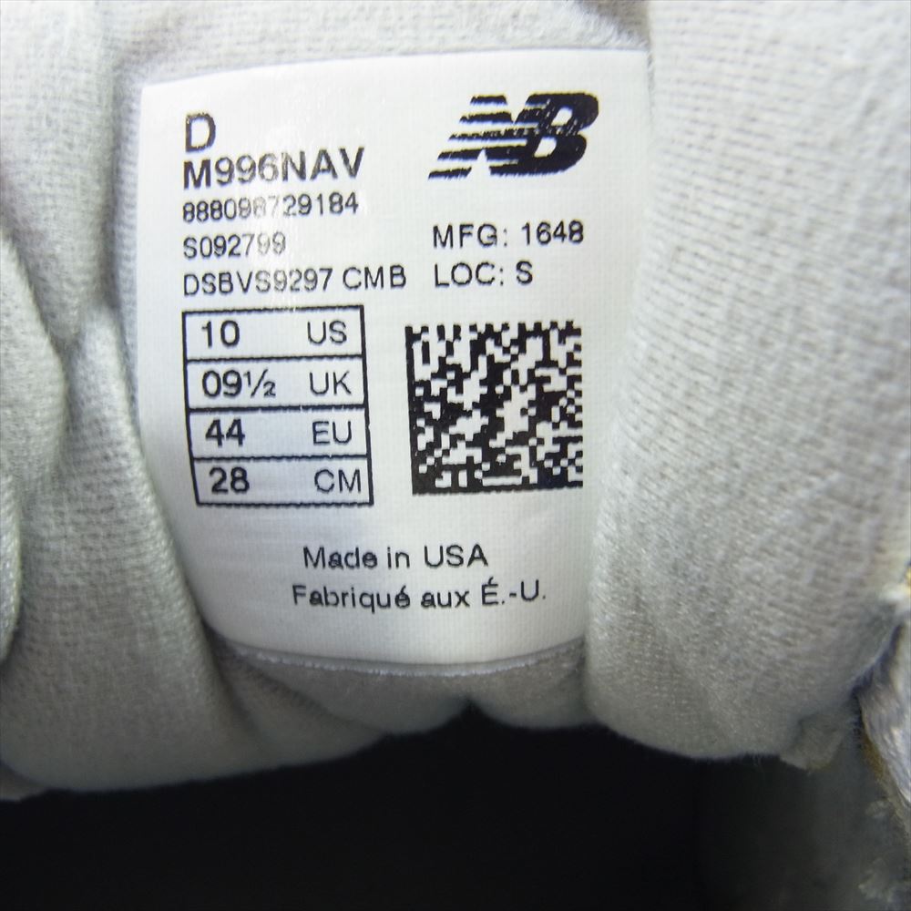 NEW BALANCE ニューバランス M996NAV USA製 ローカット スニーカー ネイビー系 28cm【中古】