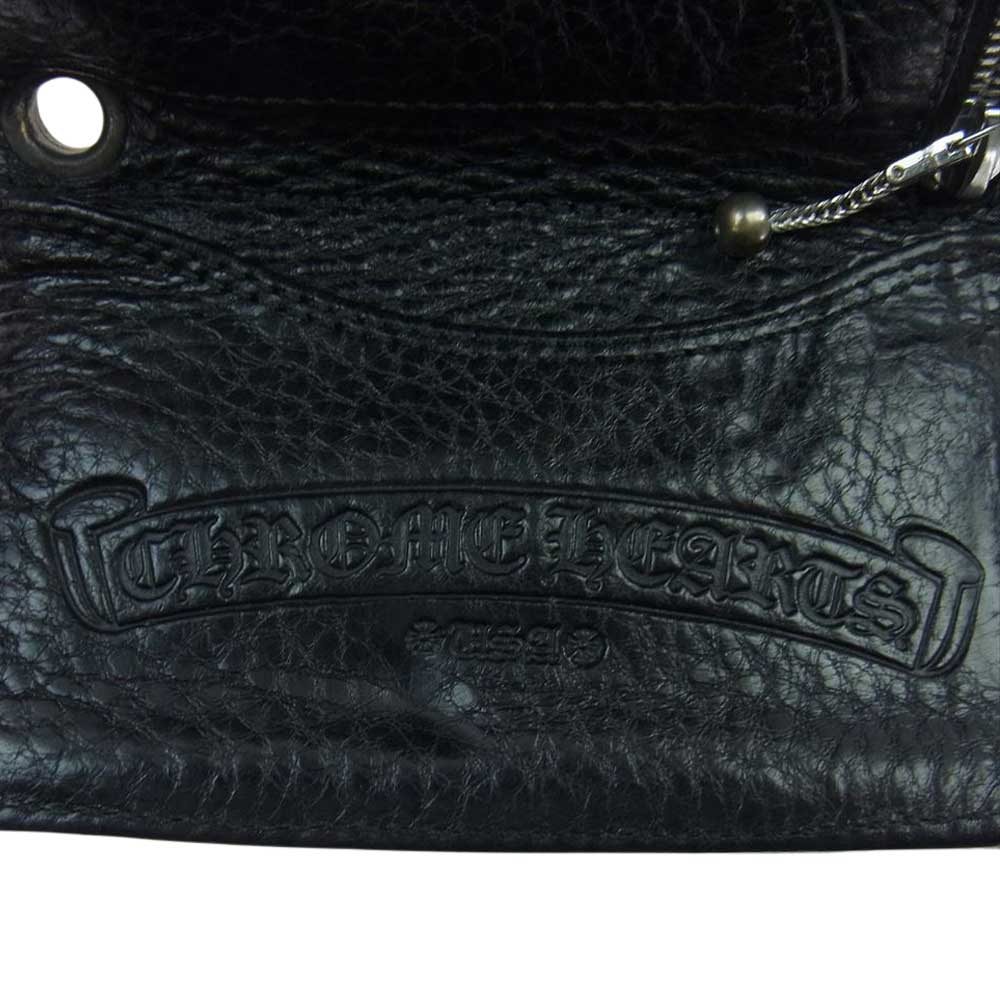 CHROME HEARTS クロムハーツ(原本無) 3FOLD 3フォールド クロスボタン レザー コンパクトウォレット 3つ折り財布 ブラック系【中古】