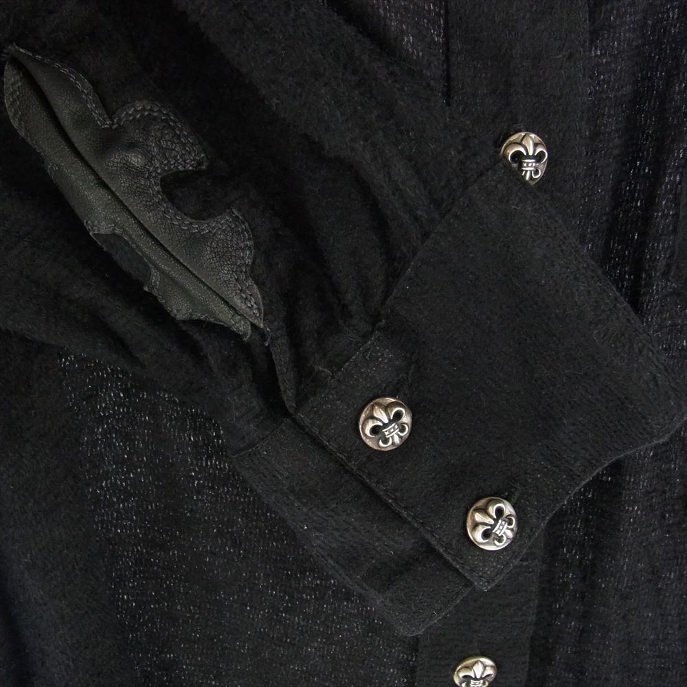 CHROME HEARTS クロムハーツ(原本無) 2211-304-4884 国内正規品 BSフレアボタン クロス レザーパッチ付き シルク 長袖 シャツ ブラック系 M【中古】