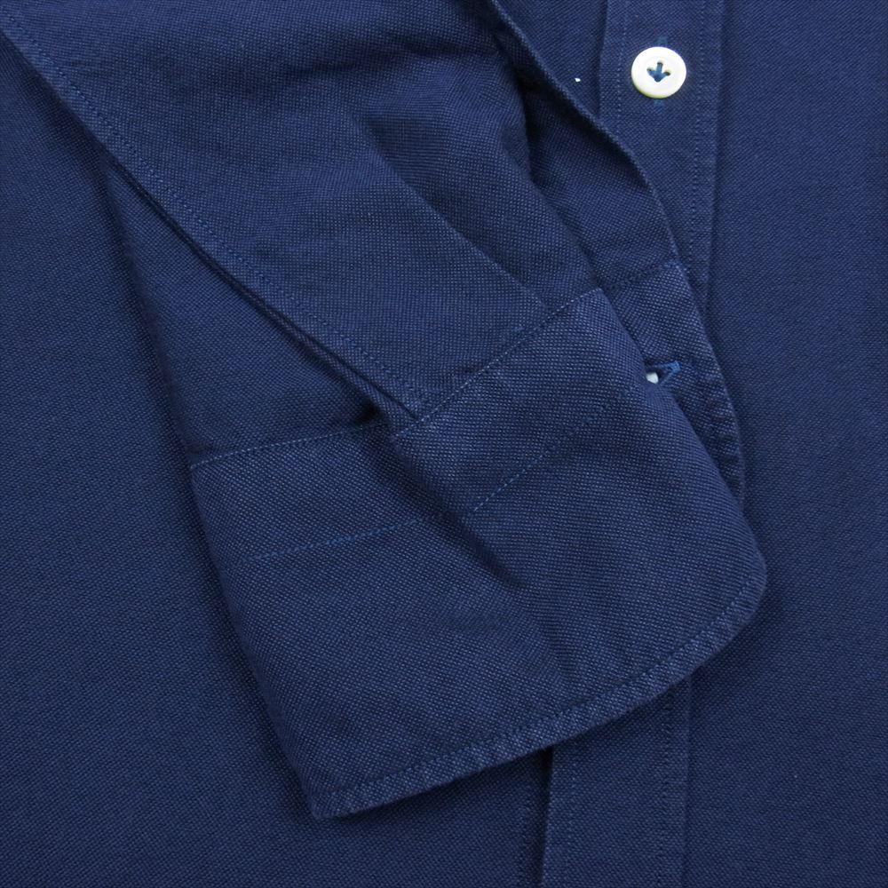 ジャンネット ワイドカラー オックスフォード 長袖 ドレスシャツ ネイビー系 L【中古】