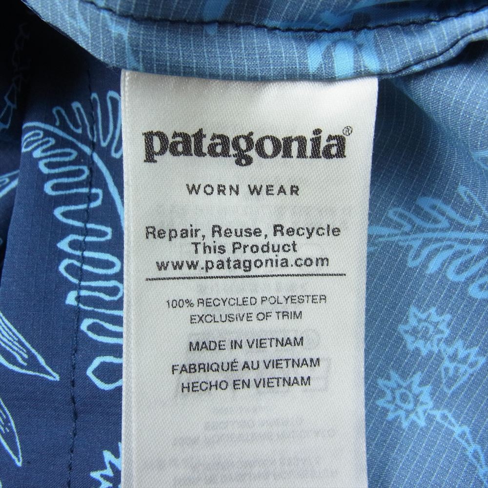 patagonia パタゴニア 19SS 86205 Stretch Planing Hybrid Shirt ストレッチ プレーニング ハイブリッド 総柄 オープンカラー 半袖 シャツ ネイビー系 M【中古】