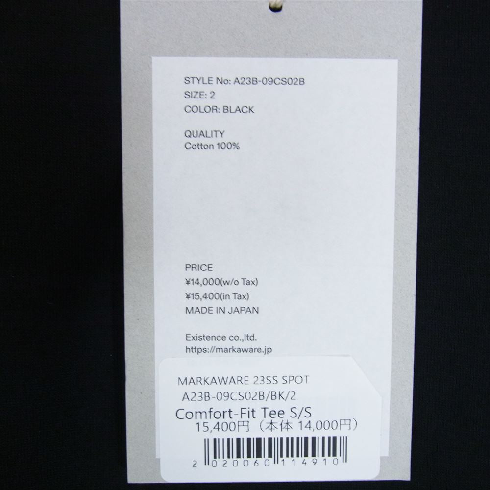markaware マーカウェア A23B-09CS02B COMFORT-FIT Tee S/S ORGANIC PIMA 40/2 KNIT コンフォートフィット Tシャツ カットソー オーガニックピマ ブラック系 2【新古品】【未使用】【中古】