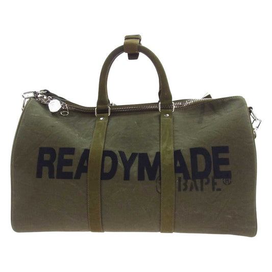 READY MADE レディメイド 17AW × A BATHING APE アベイシングエイプ Over Night Bag 2Way オーバーナイトバッグ ボストンバッグ ヴィンテージ加工 カーキ系【美品】【中古】