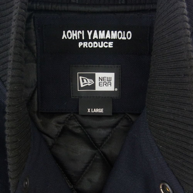 Yohji Yamamoto ヨウジヤマモト HV-Y30-811 × NEW ERA Stadium Jacket ニューエラ メルトン レザー  スタジャン スタジアム ジャケット ネイビー系 ブラック系 XL【中古】