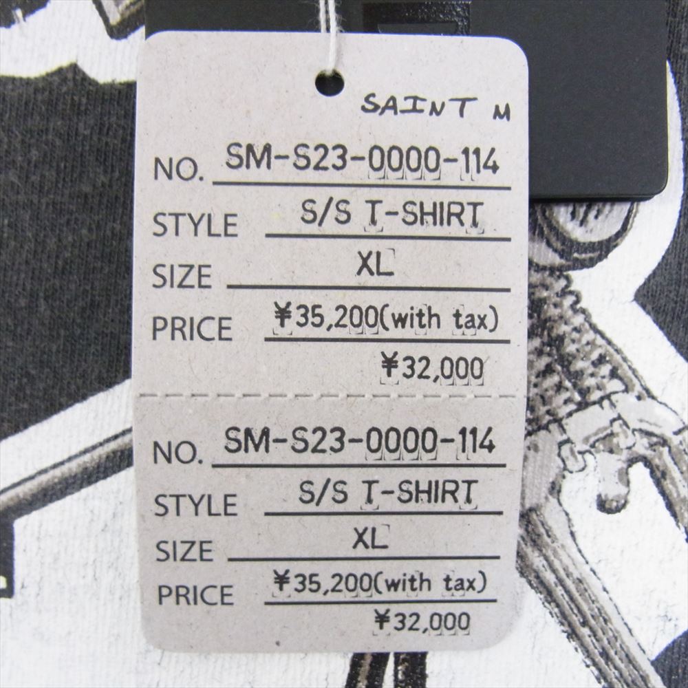 NEIGHBORHOOD ネイバーフッド SM-S23-0000-114 × SAINT MICHAEL セントマイケル NH-SS TEE BIKE バイク プリント ダメージ加工 Tシャツ ブラック系 XL【新古品】【未使用】【中古】