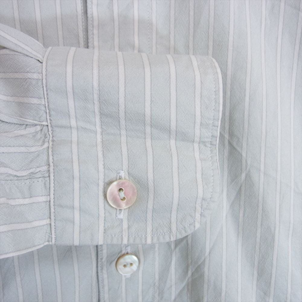 マーティーアンドサンズ 21SS MT2103-0603A SILK PULL OVER SH シルク ストライプ ノーカラー プルオーバー シャツ グリーン系 スモーキーグリーン系 1【中古】