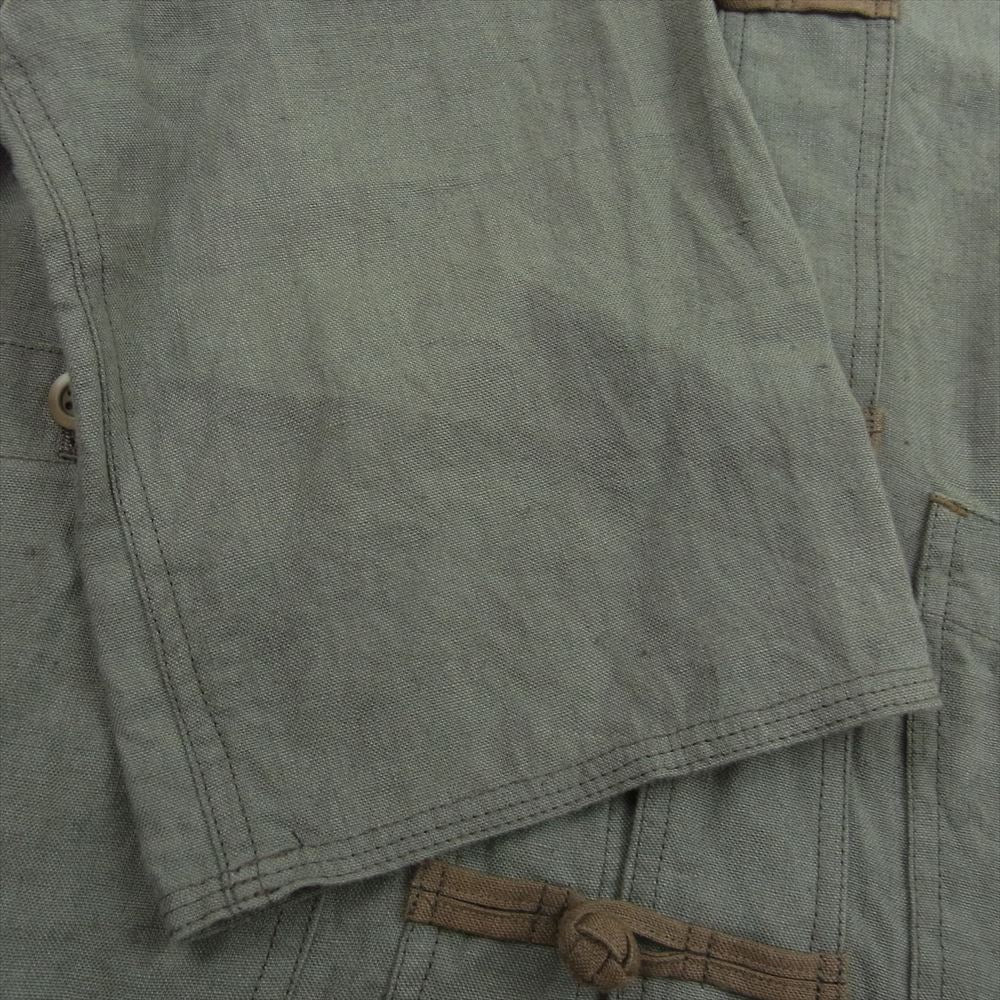 LOST CONTROL ロストコントロール リネン チャイナボタン スタンドカラー シャツ 長袖 カーキ系 4【中古】