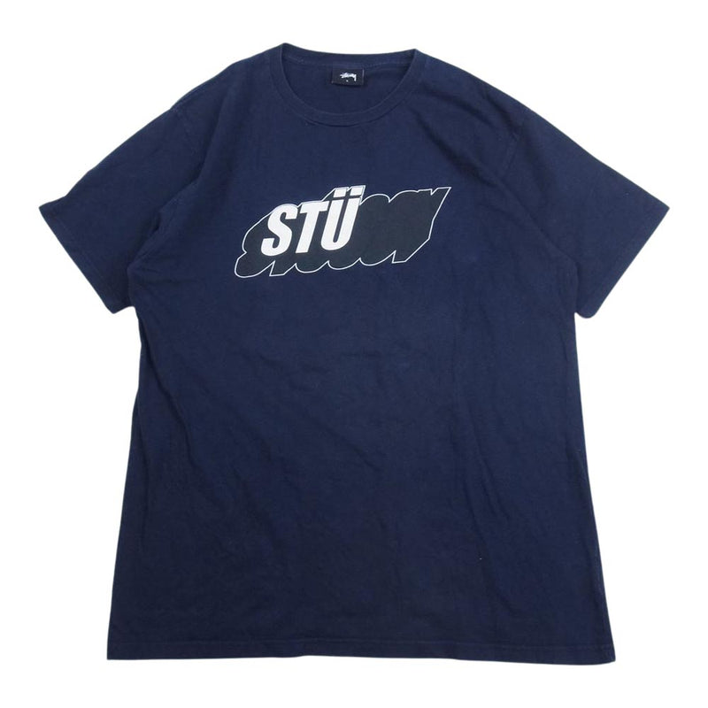 STUSSY ステューシー ロゴ プリント 半袖 Tシャツ ネイビー系 L【中古】