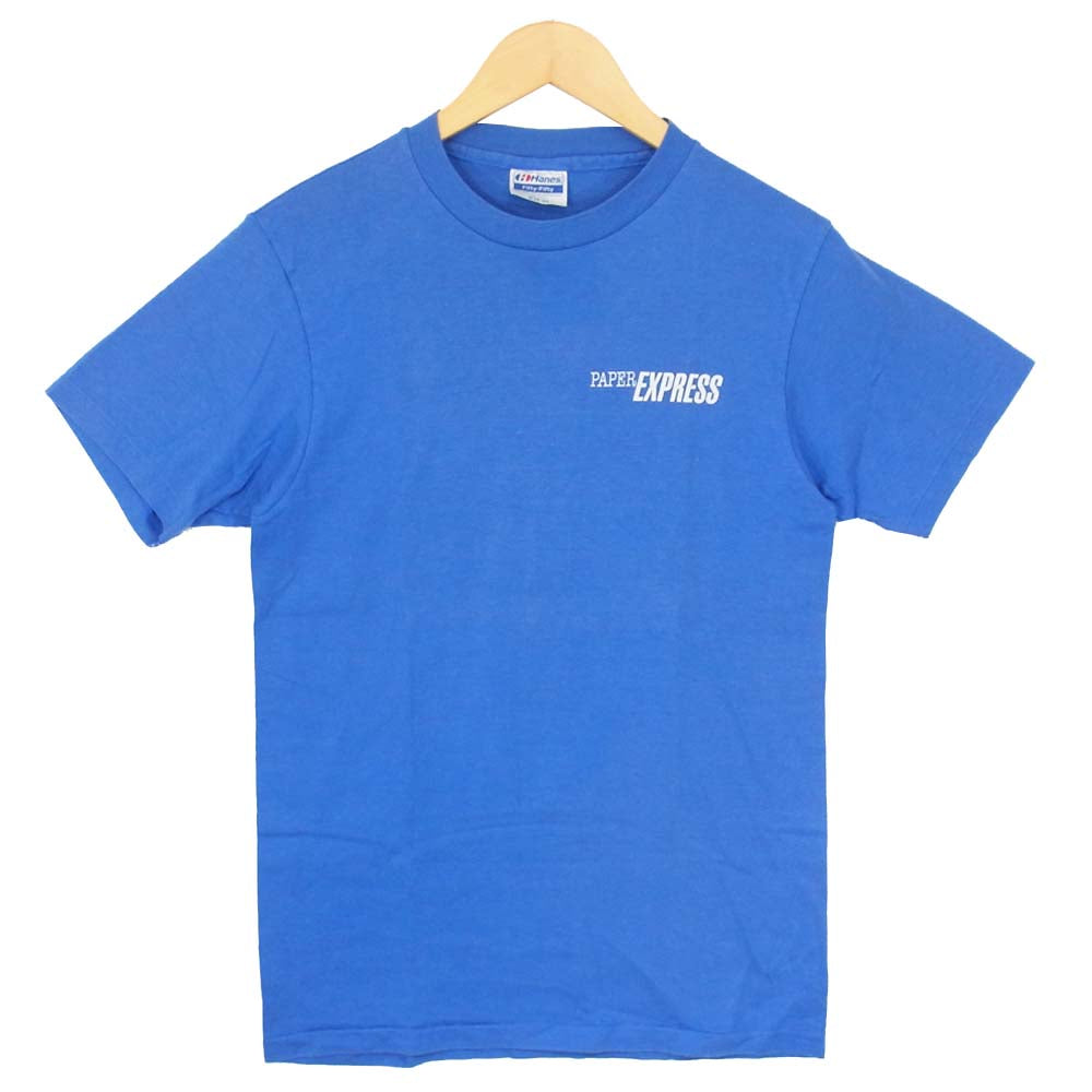 ヘインズ 80s USA製 青タグ Fifty-Fifty ワンポイント プリント Tシャツ ブルー ブルー系 M【中古】
