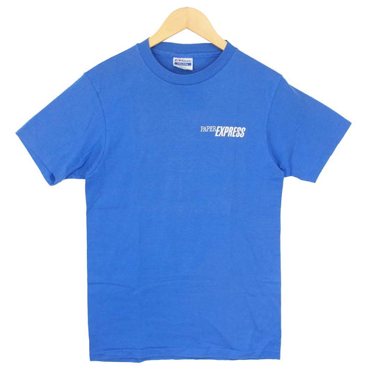 ヘインズ 80s USA製 青タグ Fifty-Fifty ワンポイント プリント Tシャツ ブルー ブルー系 M【中古】